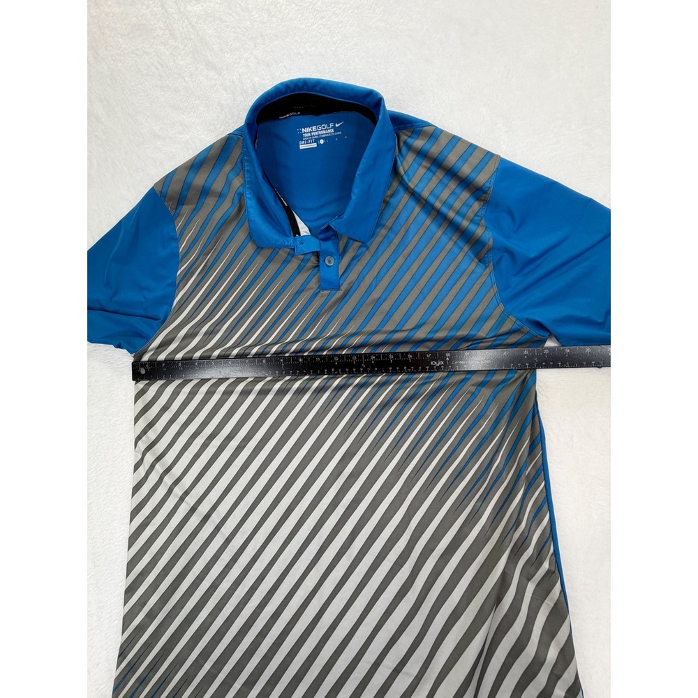 Nike Golf Tour Performance Dri-FIT Polo Shirt Blue Grey Striped Mens Large - Picture 6 of 10